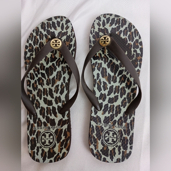 Tory Burch Animal Print Sandals with Gold Accent (#131) - Picture 1 of 3